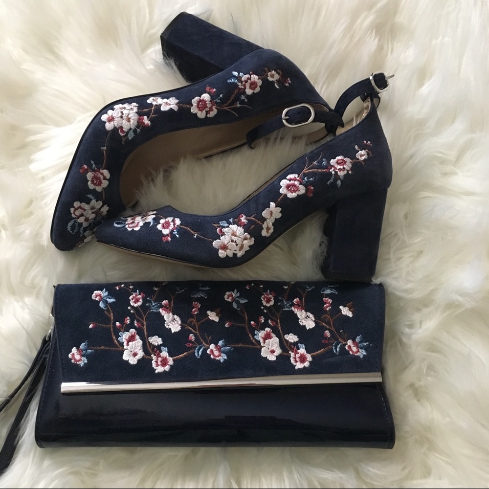Navy floral White House Black Market shoes & bag